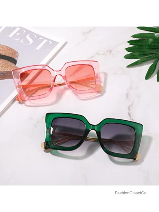 Oversized Square Cat Eye Sunglasses Pearl Inlay Arms UV400 Protection main image 6